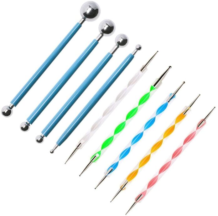 Art Ranger Dotting Tools 9Pcs Ball Embossing Stylus Set for Mandala Rock Painting Pottery Clay Modeling Carbon Transfer Paper Nail Art Ornaments Art Craft DIY(4 Ball Tools & 5 Acrylic Dotting Tools)