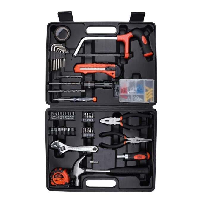 BLACK+DECKER BMT108C Hand Tool Kit for Home & DIY Use (108-Piece) - Includes Screwdriver, Wrench, Ratchet, Utility Knife, Saw, Claw Hammer, Measuring Tape and Plier, 6 Month Warranty, ORANGE & BLACK