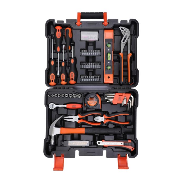 BLACK+DECKER BMT154C Hand Tool Kit for Home & DIY Use (154-Piece) - Includes Screwdriver, Wrench, Ratchet, Utility Knife, Saw, Claw Hammer, Measuring Tape and Plier, 6 Month Warranty, ORANGE & BLACK