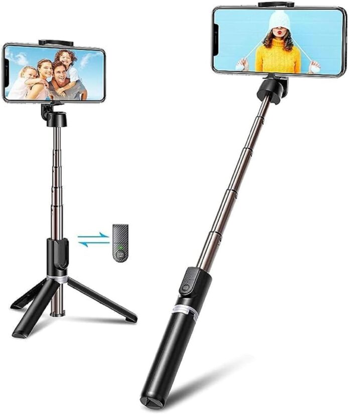 KINOKI R1 Selfie Stick with Tripod Stand,Bluetooth Extendable Tripod for Mobile Phone,3-in-1Multifunctional Selfie Stick for iPhone/Mi/OnePlus/Samsung/Oppo/Vivo and All Phones