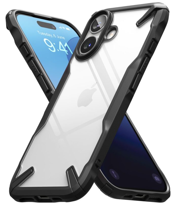 Ringke Fusion-X Compatible with iPhone 16 Case Cover Transparent Hard Back Soft Flexible TPU Bumper Scratch Resistant Shockproof Protection iPhone 16 Back Cover - Black