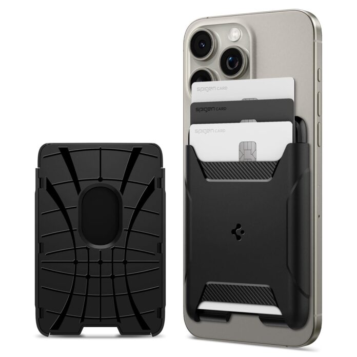 Spigen Thermoplastic Polyurethane (Magfit Rugged Armor 2 Magnetic Wallet Card Holder 3-Cards Designed For Magsafe Compatible With iPhone 15,iPhone 14,iPhone 13,iPhone 12 Models-Matte Black