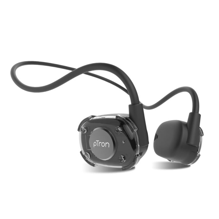 pTron Tangent Impulse Safebeats Open Ear Wireless Headphones with Mic, 10H Playtime, Designed for Ear Health & Comfort, Bluetooth V5.3, Dual Device Pairing & Type-C Fast Charging (Active Black)