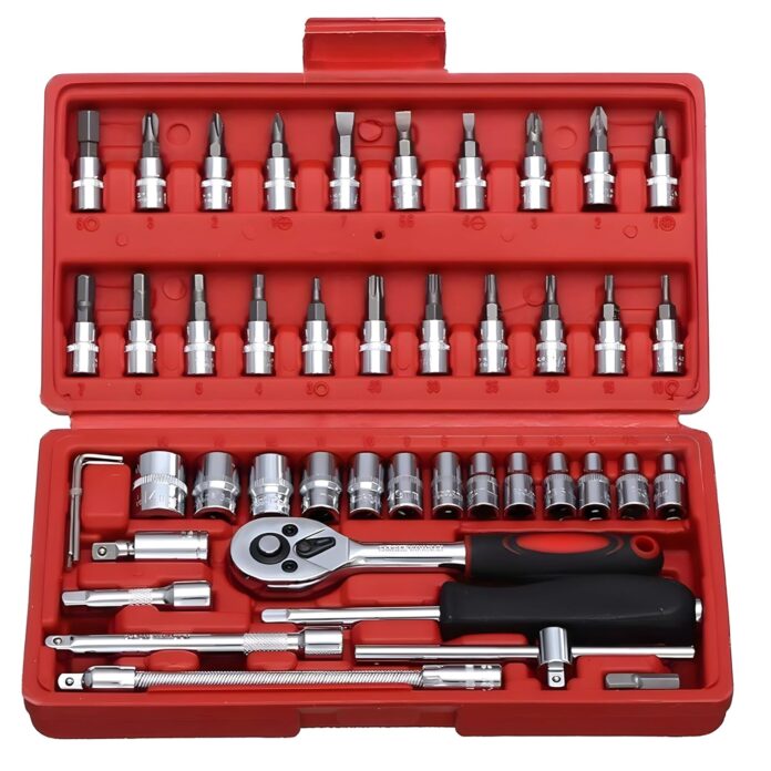 A. SHARIF™ 1/4 Drive Socket & Bit Set Tool Kit, Screwdriver Socket Set Multi-Purpose Combination Tool Case Precision Set (46 Piece)