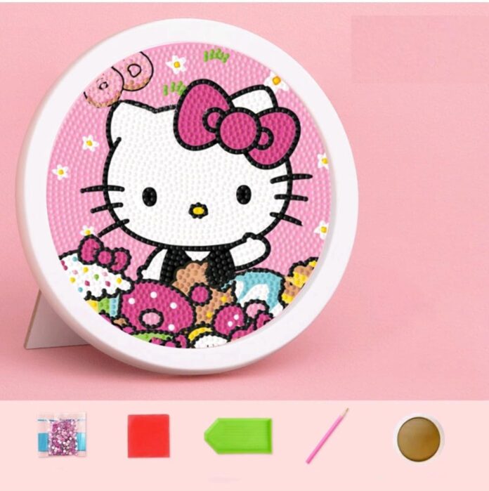 AC DIY 5D Diamond Painting Kit for Kids Rainbow Kitty Diamond Art Supplies Arts and Crafts Painting with Frame & Tool Kitty Diamond Painting Art Kits for Children DIY Desk Decor (Multi Kitty 2)