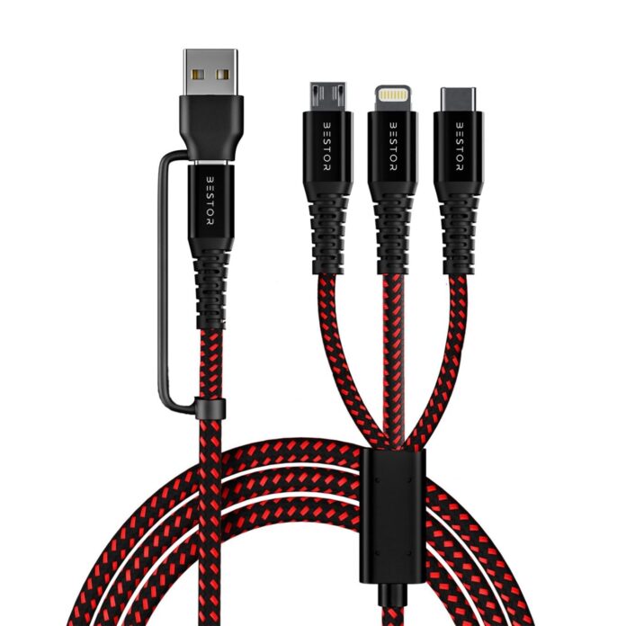 BESTOR® 60W USB C Multi Fast Charging Cable Nylon Braided Cord 5-in-1 3A USB/C to Type C/Micro/Phone Fast Sync Charger Cable Compatible with Laptop/Tablet/Phone (1.5 M)