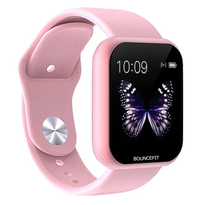 Bouncefit D20 Y68 Fitness Band Smart Watch for Men, Women, Boys, Girls, Kids – Single Touch Interface, Water Resistant, Workout Modes, Quick Charge Sports Smartwatch – Pink