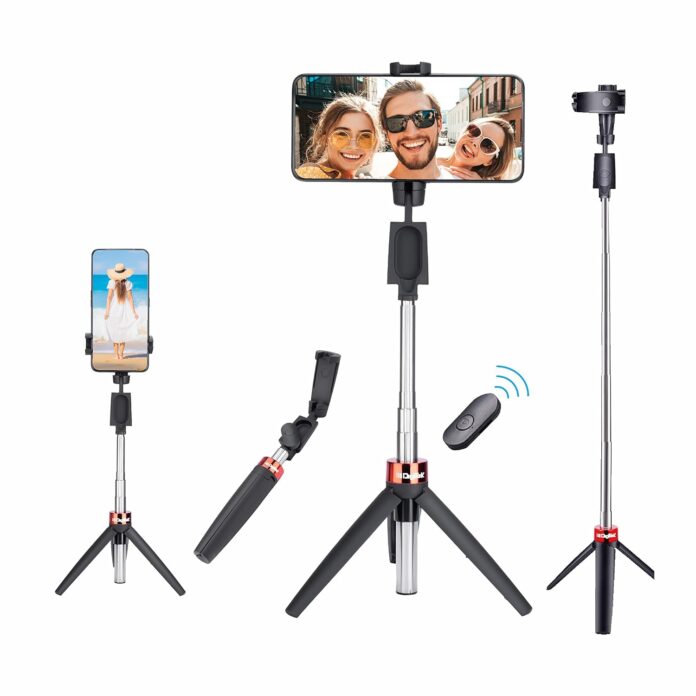 DIGITEK® (DTR-210SS) 68cm Portable Selfie Stick with Wireless Remote, 3 Legs Tripod Base, Rubberized Feet, 1 Kg Max Weight Load, 360° Rotation, Compatible with All Smartphones Photography, Videography