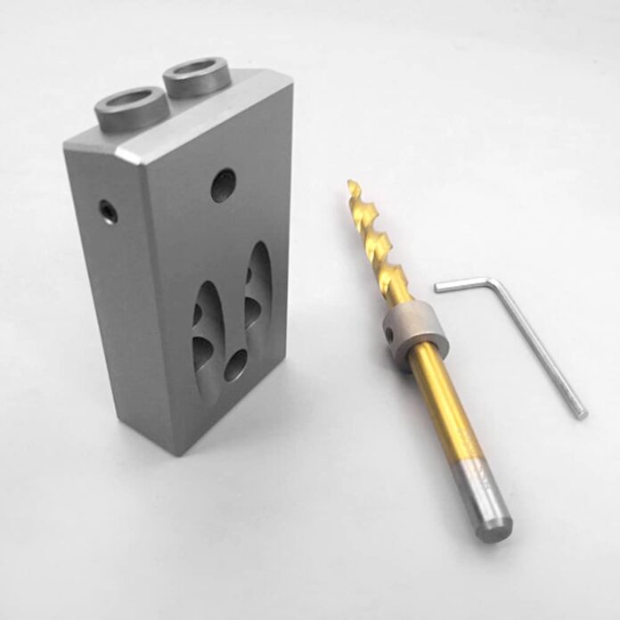 F FABOBJECTS® Pocket Aluum Alloy Porous Oblique Hole Jig Kit System for Wood Working Punch with 9.5mm Puncher Woodworking DIY Tool Set