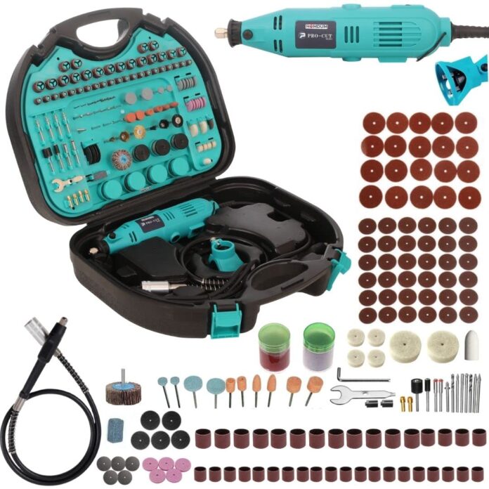 Homdum Multifunctional Mini Rotary Die Grinder Kit rotary tool kit with Flexible Shaft and 252 Pieces of accessories