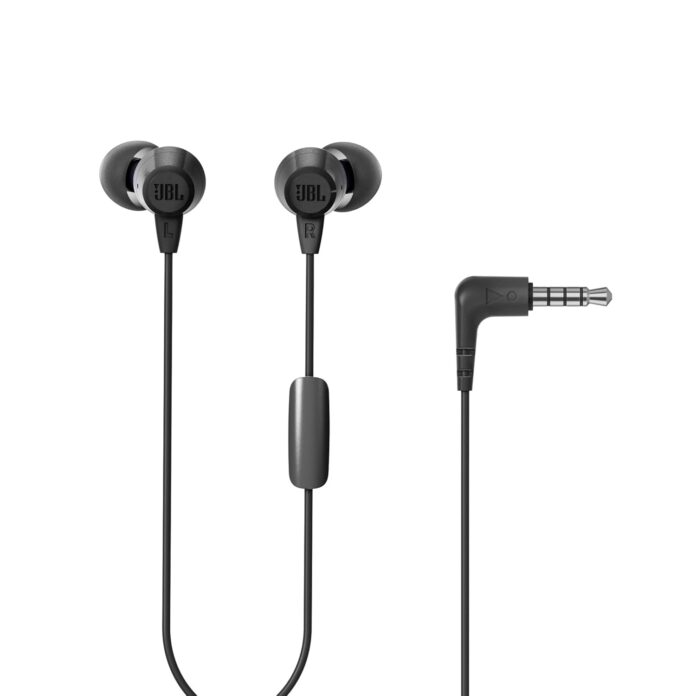 JBL C50HI, Wired in Ear Headphones with Mic, One Button Multi-Function Remote, Lightweight & Comfortable fit (Black)