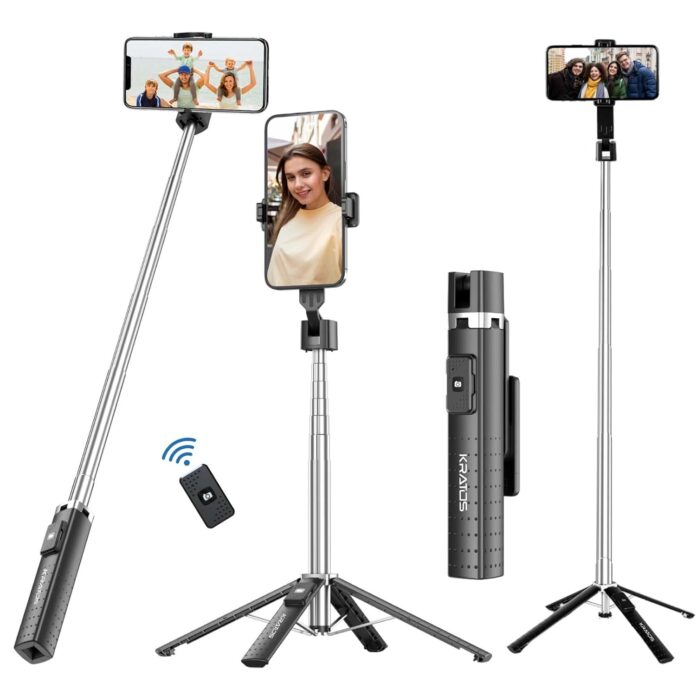 Kratos K4 Selfie Stick with Tripod Stand, Extendable 102 Cms Long Selfie Stick for iPhone, 360° Rotation, 3 in 1 Selfie Stick for Vlogging & Travel, Designed for iPhone, Samsung, and All Smartphones