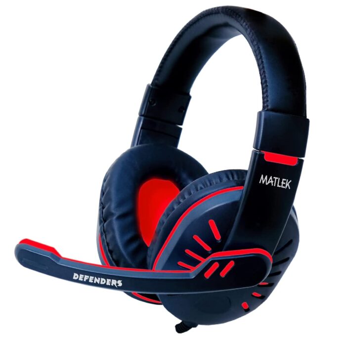 Matlek Gaming Headphones with Adjustable Mic | Over The Ear | Surround Sound | Deep Bass | Works with All Mobile Phones - Red