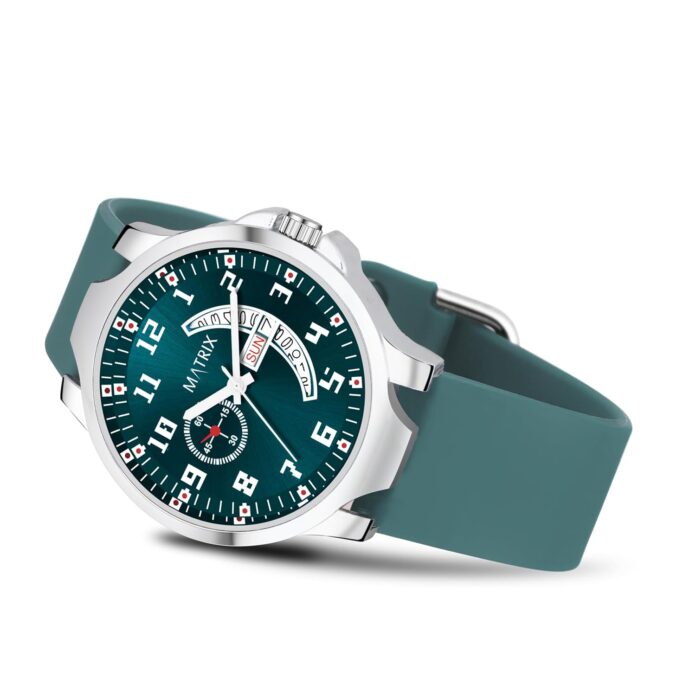 Matrix Classic 2.0 Day & Date Analog Watch with Softest Silicone Strap for Men & Boys (Teal)