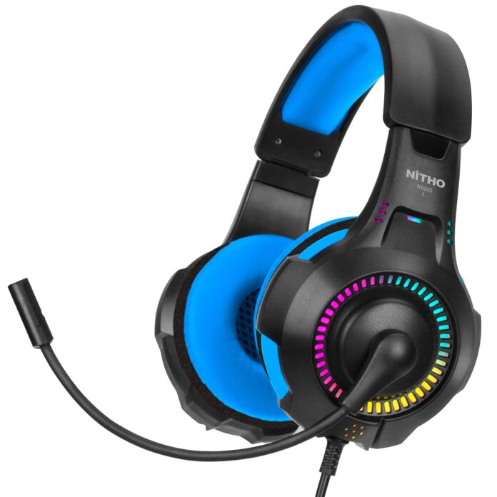 Nitho NX200 Gaming Headset with RGB Light and Microphone, Over-Ear Stereo Headphones for Xbox Series X|S, Xbox One, PS5, PS4, Nintendo Switch, PC, Mobile, 3.5 mm Audio Jack, 40 mm Drivers - Blue