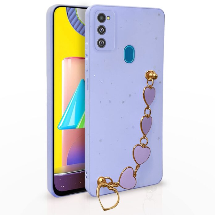 Pikkme Samsung Galaxy M30s / M21 / M21 2021 Back Cover for Girls | Heart Shaped Metal Chain Blocks | Sparkling Soft TPU | Case for Samsung Galaxy M30s / M21 / M21 2021 (Purple)