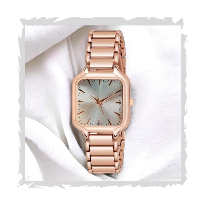 STYLEDOSE Newly Arrived Women Stainless Steel Casual Watch Embossed Sqaure Dial Women's Watch with Rose Gold Stainless Steel Strap