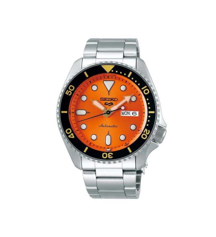 Seiko Analog Orange Dial Silver Band Men's Stainless Steel Watch-SRPD59K1