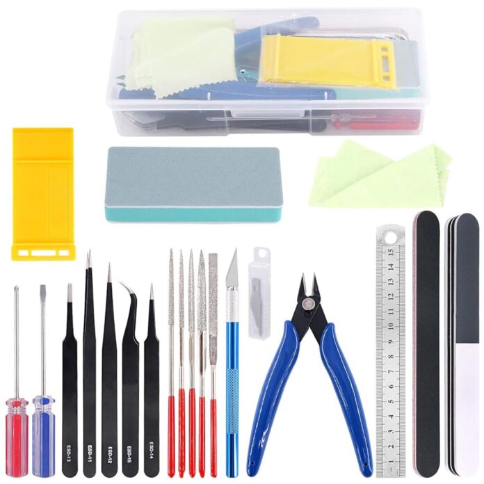 Serplex® 21Pcs Gundam Model Tools Kit with Box Multi-purpose DIY Hand Craft Tools with Screwdriver, Tweezers, Diamond File, Engraving Cutter, Scissors, Stainless Steel Ruler, Polishing File, More