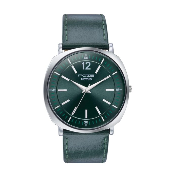 Sonata Poze Quartz Green Dial Green Leather Strap for Men-SP70002SL02