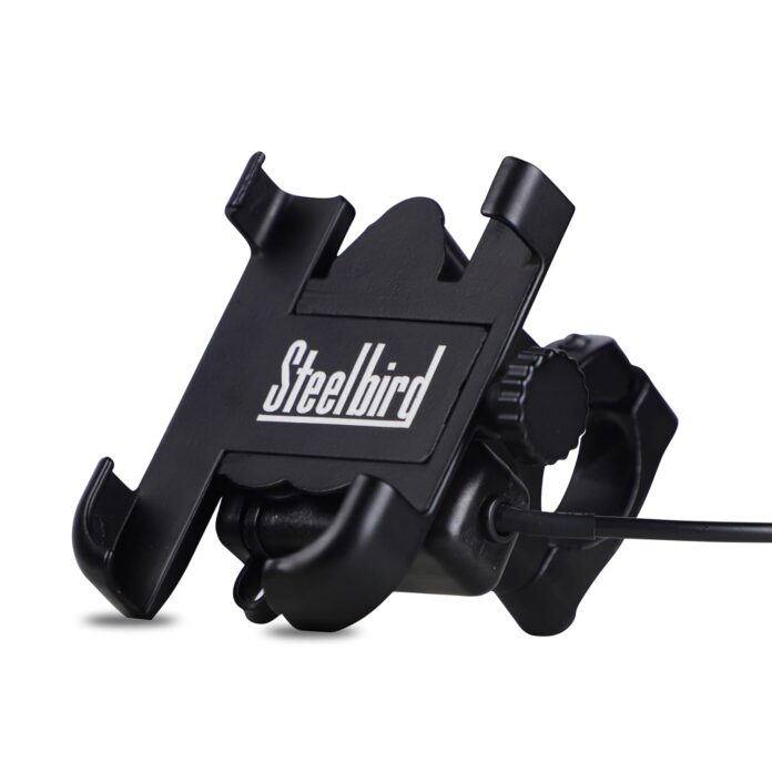 Steelbird Universal Bike Mount Phone Holder 360 Degree Rotating Handlebar Cradle Stand for Bicycle, Motorcycle, Fits All Smartphones (Mobile Holder with USB Charger)