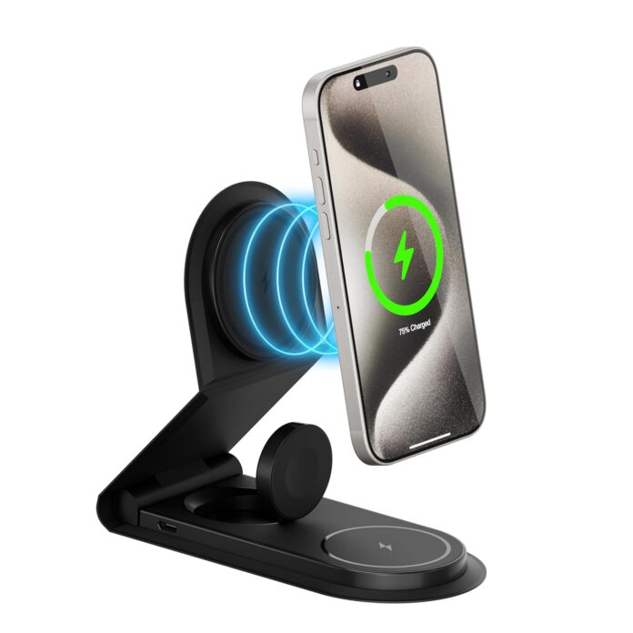 URBN Wireless Charger 3 in 1 Magnetic Mag-Safe Charging Foldable Stand for iPhone 15/15 Plus/15 Pro/15 Pro Max, iPhone 14/14 Plus/14 Pro/14 Pro Max,13/12, Airpods 3rd/2nd gen, Series 9/8/7/6/5/4/SE