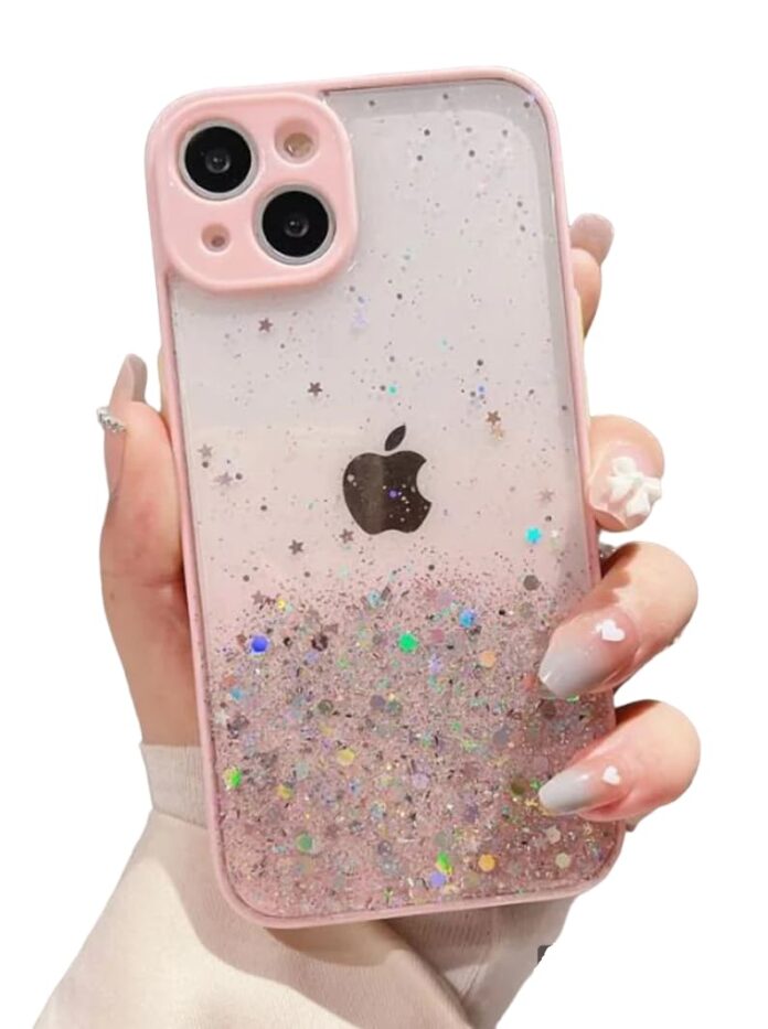 VONZEE® Case Compatible with iPhone 13 (6.1 inch), Non Moving Glitter Cover for Girls & Women Soft TPU Shockproof Anti Scratch Drop Protection Cover (Pink)