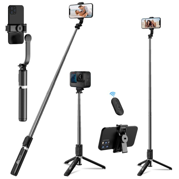 WeCool S2 Selfie Stick with Tripod Stand, 41inc Long Selfie Stick with Wireless Remote, Detachable Mobile Holder, Bluetooth Selfie Stick Compatible for iPhone/Android, Ideal for Vlogging & Photo Shoot