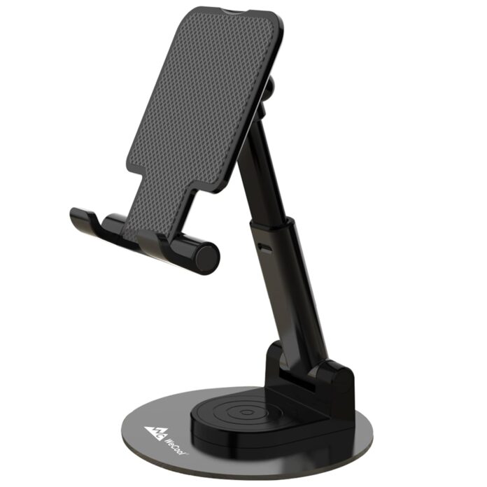 WeCool T1 Rotatable and Foldable Tabletop Mobile Stand with Stable Metalic Round Base,Multiple adjustments of Height and Angle Phone Stand,Mobile Holder for Smartphones,Tablets,Kindles and for iPad