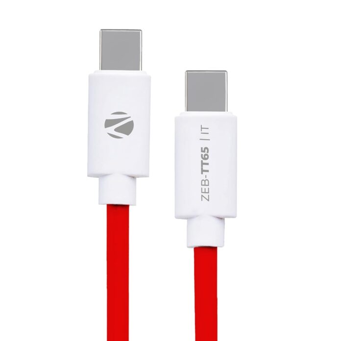 ZEBRONICS Tt65 Type C - Type C Cable, 65 Watts Pd, Rapid Charging, Charge & Sync, 1 Meter, Compatible With iPhone 15 | Samsung | Oneplus | Xiaomi | Realme | Oppo,Multicolor