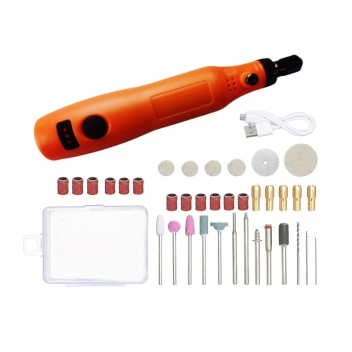 SECRET DESIRE Mini Router Pen USB Charging Rotary Tool for Woodworking Drilling DIY Crafts Orange