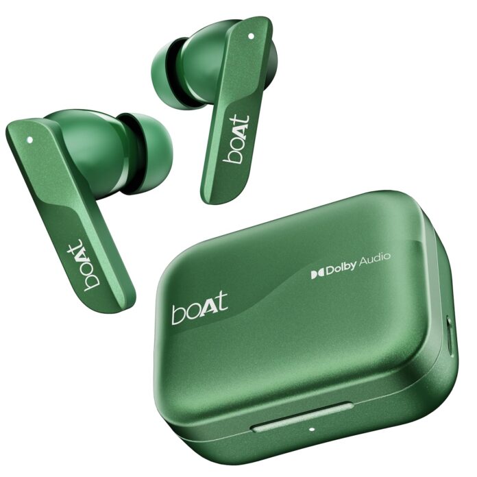 boAt Airdopes 800 w/Surround Sound by Dolby Audio, 4 Mics w/AI-ENx, Adaptive EQ, 40 Hours Playback, in-Ear Detection & Hearables App, True Wireless in Ear Ear Buds, TWS Earbuds (Interstellar Green)