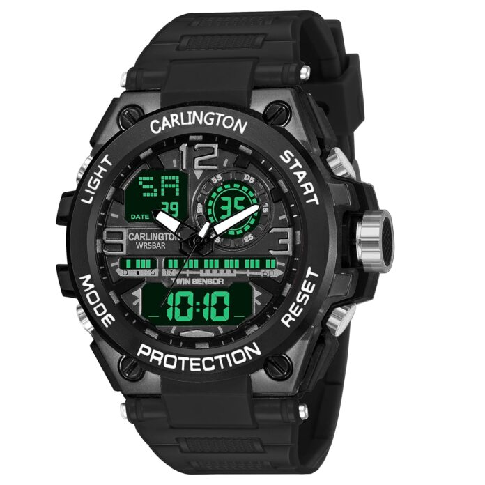 Carlington Analog-Digital Sports Watch: Chronograph, Dual Time, Alarm, Stopwatch, Water-Resistant, Shock-Resistant, Back Light Display- The Perfect Watch for Men and Boys - CT3377