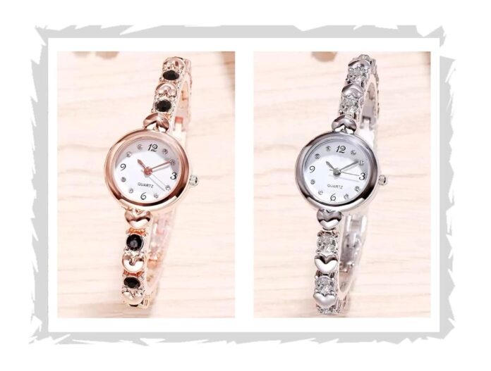 Acnos Premium Brand Analogue White Dial Rosegold Silver Bengle Watch Gift for Girls Women Watch for Girl Women Combo of 2