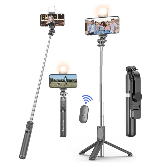 Blushinsta Selfie Stick,Extendable Selfie Stick with Wireless Remote&Tripod Stand,Portable,Lightweight,Compatible with All Smartphone&Mobile (Black Color) Pack of 1