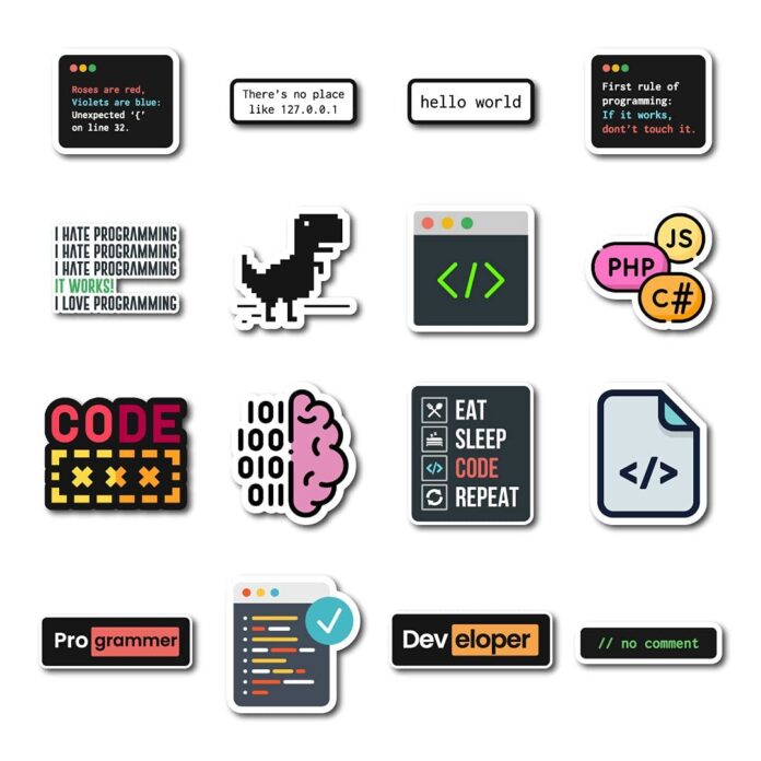 Careflection || Coding/Programming Sticker Decals - Pack of 16 (Vinyl Stickers,Multipurpose use for Walls,Suitcase,Laptop,Helmet,Bicycle,MacBook,Door,Cupboard,Cars,Bikes,notebooks,Journal