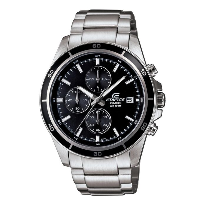 Casio Edifice EFR-526D-1AVUDF Black Analog Dial Silver Stainless Steel Band Men's Watch Solid Band Stop-Watch EX093