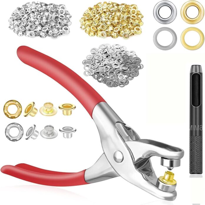 DIY Crafts Canvas LeatherDIY Craft Grommet Eyelet Pliers Kit, Metal Eyelets with Washers in Gold/Silver, Portable for Handmade Leather Sewing Tools Shoe and Leather Repair (400)