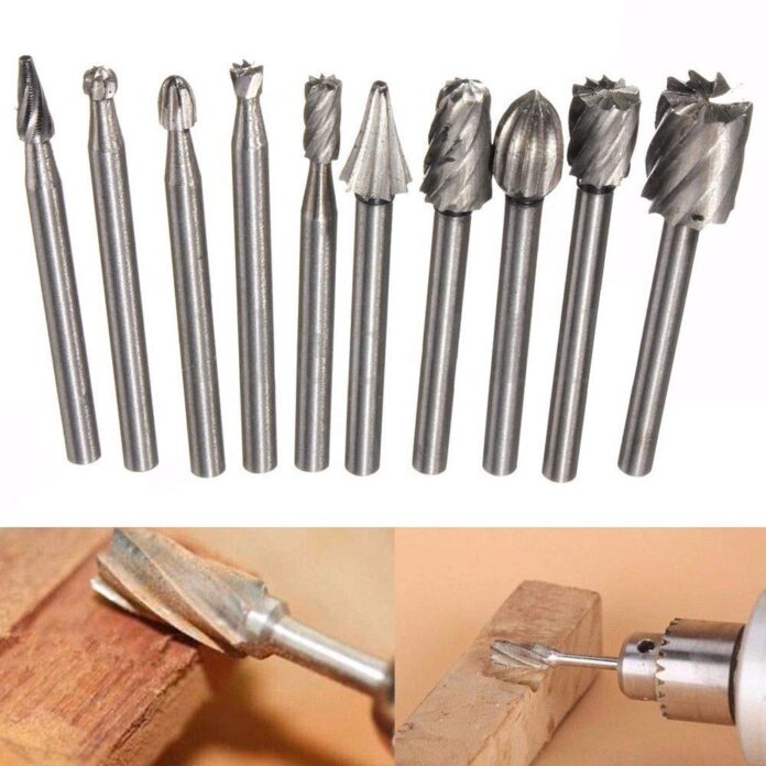 DIY Crafts Steel High Speed Burr Grinding Bit Wood Carving Rasp for 1/8' Shank Tool (Design No # 2, Pack Of 10 Pcs)