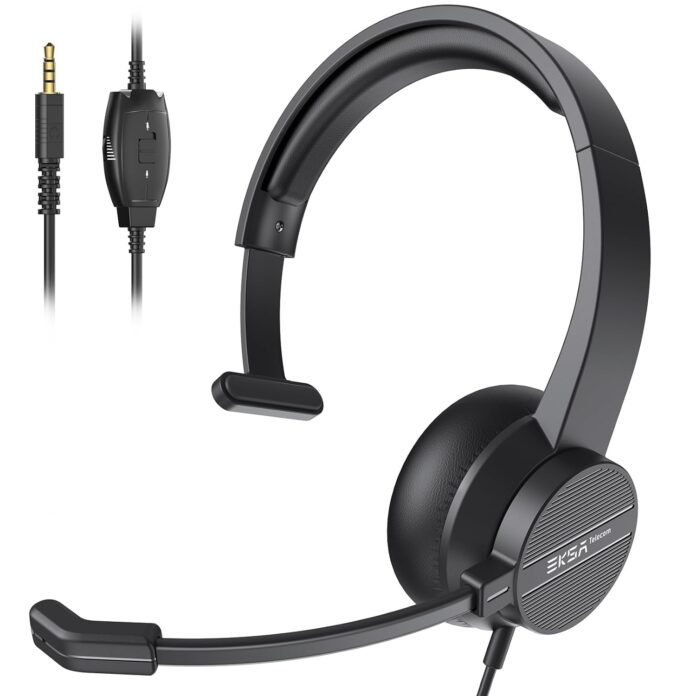 EKSA H15 Professional Wired Headphones with mic Computer Headset with Microphone for pc Black