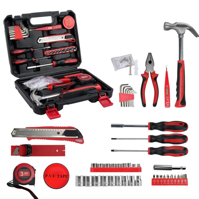 ENON DIY Household Hand Tool Box (83 Pcs) Essential Toolkit with Screwdrivers, Pliers, Wrenches, Hammer, Saw & More for Home, Office, Garage, Bike, Car, Test, Repair & Maintain with Confidence