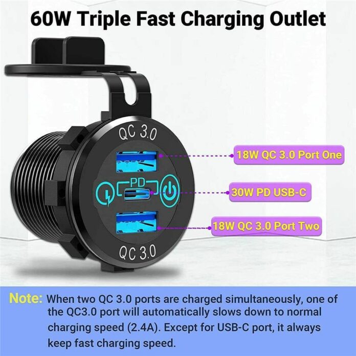 Firelex Car Charger Socket 60W PD Car Charger Fast Charging,12-24V Car Socket Compatible with Smartphones Digital Camera MP3,Fast Charge for Car Boat Marine RV Golf Cart Motorcycle