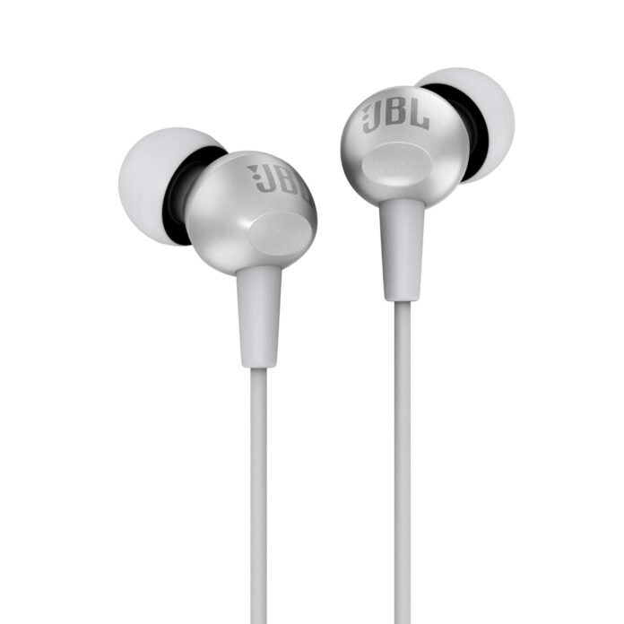 JBL C200SI, Premium in Ear Wired Earphones with Mic, Signature Sound, One Button Multi-Function Remote, Premium Metallic Finish, Angled Earbuds for Comfort fit (Gray)