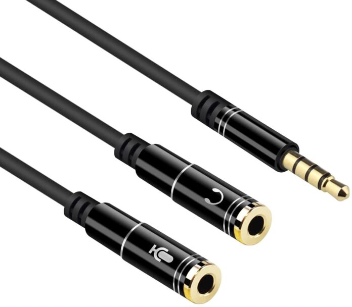 LUZOXOO Gold Plated 3.5mm Jack Headphone Mic Audio Y Splitter Cable 3.5mm 1 Male to 2 Female with Separate Headset/Microphone Adapter -30 cm (Multicolor : Pack of 1)