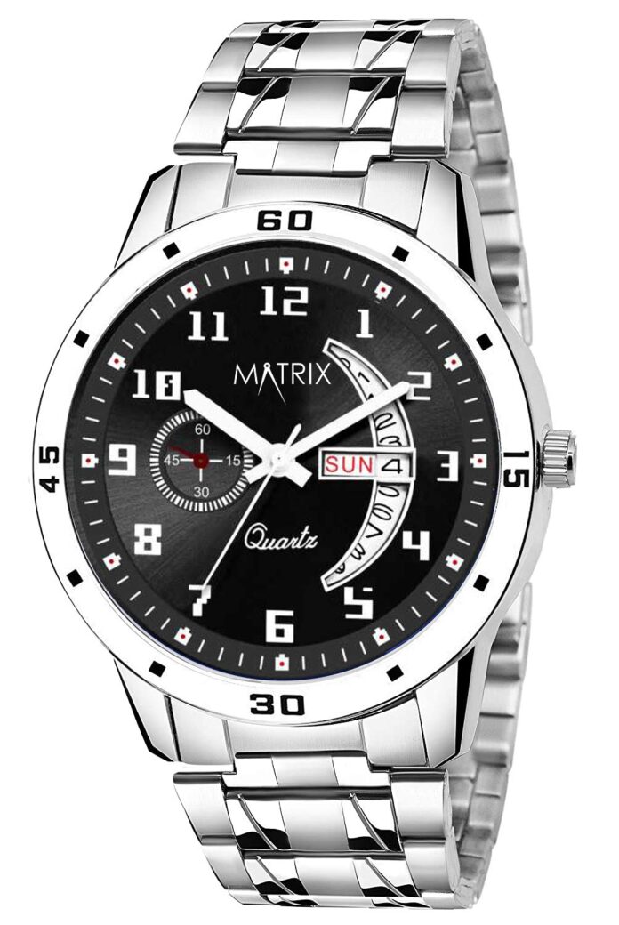 Matrix Blue, Black & Silver Dial, Day & Date Functioning, Stainless Steel Strap Analog Watch for Men & Women