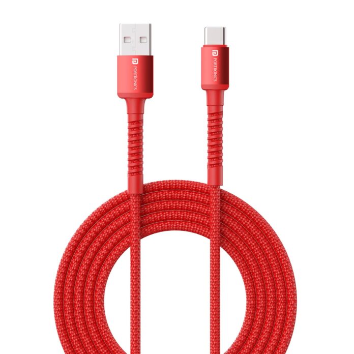 Portronics Konnect X Unbreakable Nylon Braided USB A to Type C Cable with 6Amp Output, Compatible with OnePlus, Oppo, iPhone 15, iPad & other Type C Smartphone & Devices, 1M Length (Red)