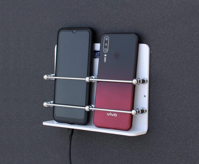 STONE Acrylic Double Mobile Stand Dual Phone Charging Holder TV AC Remote Stand for Home Office Bedroom Hotel Wall Multipurpose Mobile Stand (1Pcs, White)