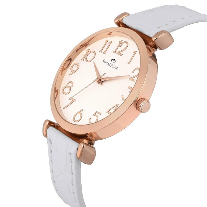 SWISSTONE CK301 Leather Strap Analog Wrist Watch for Women