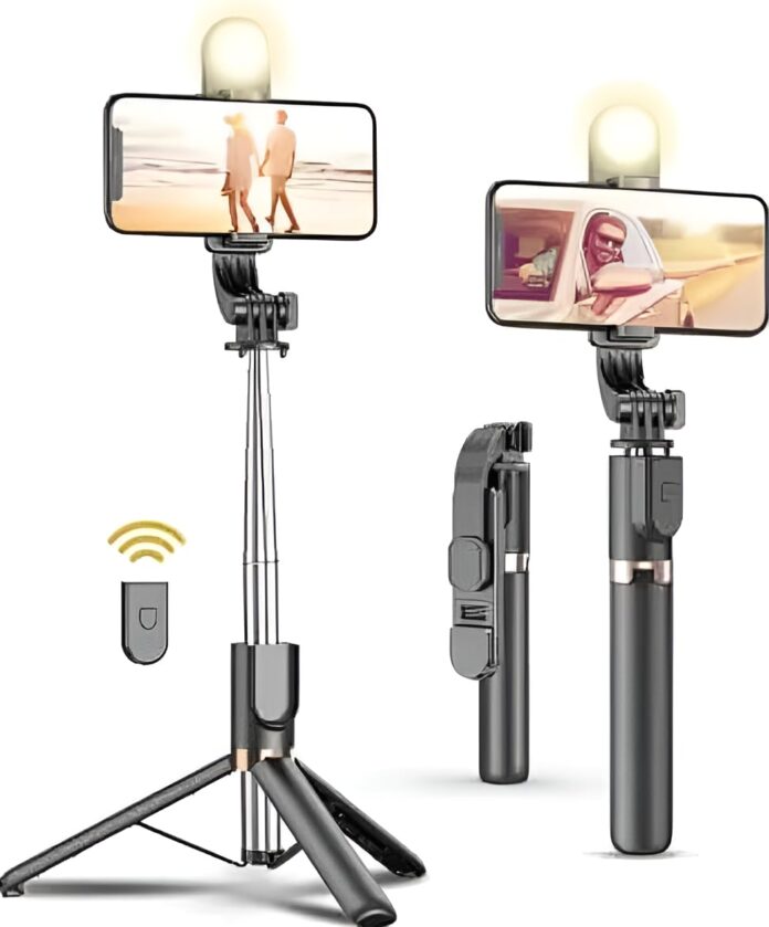 Selfie Stick with Tripod Stand, 41 inch Selfie Stick with Wireless Remote, Detachable Mobile Holder, Bluetooth Selfie Stick Compatible for iOS/Android, Ideal for Vlogging & Photo Shoot