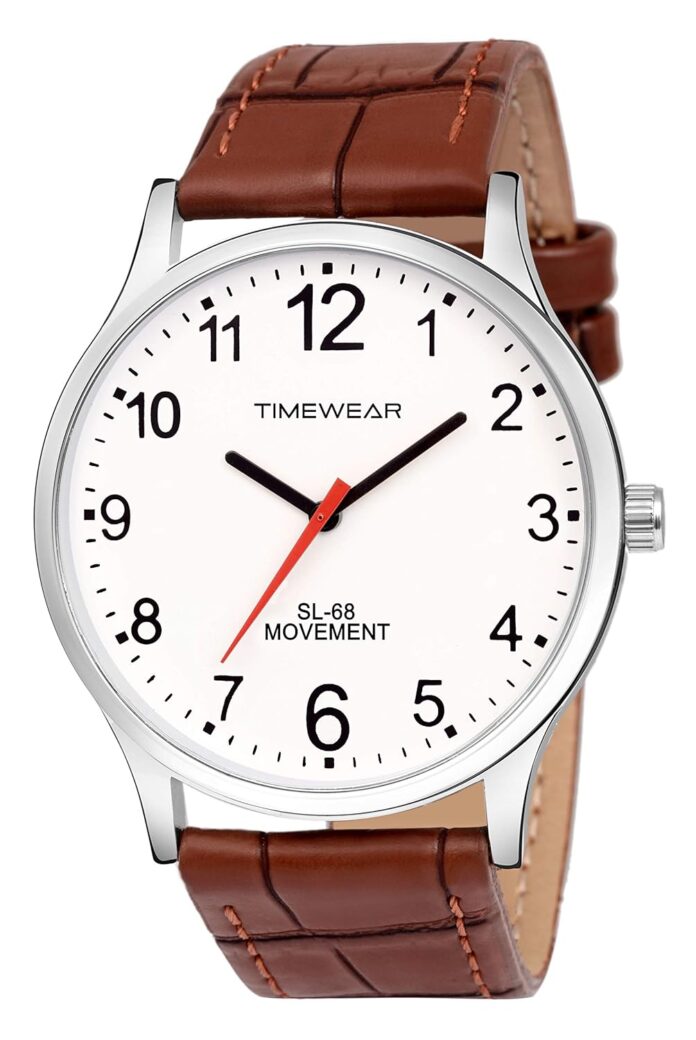 TIMEWEAR Men's Analog Number Dial Brown Leather Strap Watch